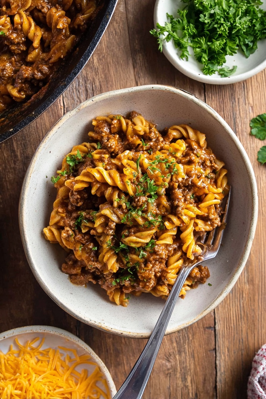Vegan Cheeseburger Pasta - Serving Suggestion