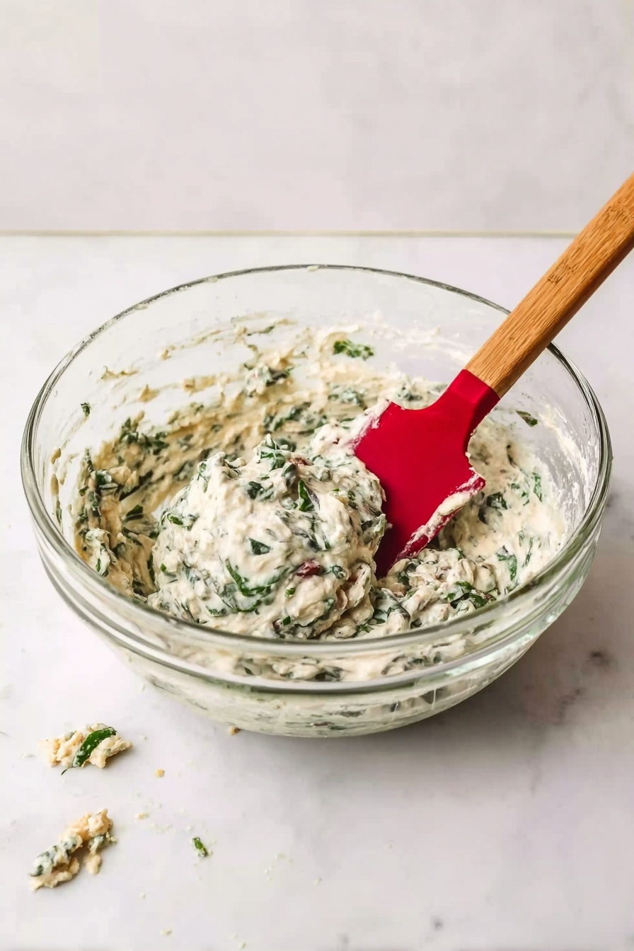 Seven stuffed mushrooms are placed in a small pile on a round white speckled plate. Each mushroom has a thick light brown cap filled with a creamy, slightly browned topping made of cheese and finely chopped herbs and mushrooms. The melted cheese covers the top, showing spots of golden brown from baking, and fresh green herb bits are sprinkled on and around the mushrooms. The plate sits on a white marbled surface with a blurry blue cloth and a green leaf in the background. Photo taken with an iphone --ar 2:3 --v 7
