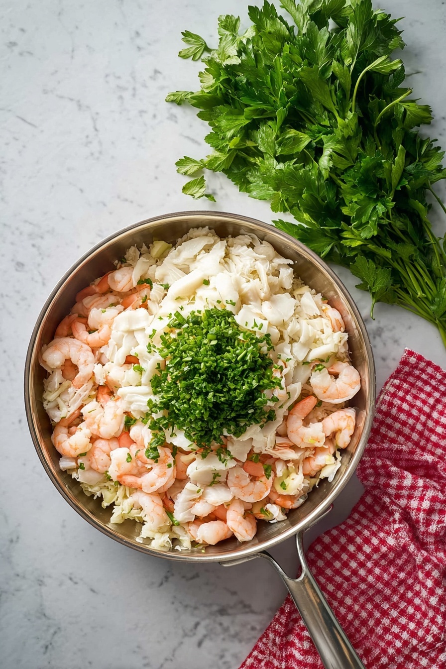 A thick slice of three-layered creamy lasagna sits on a white plate with textured edges. The bottom layer consists of wavy pasta sheets in pale yellow, followed by a thick middle layer of creamy white sauce mixed with bits of chicken and herbs. The top layer is melted, golden-brown cheese, sprinkled with small green herb pieces. A woman's hand holds a silver fork cutting into the lasagna from the left side, lifting a piece that shows the soft, creamy texture inside. There is a white marbled surface in the background with some green herb leaves partially visible. photo taken with an iphone --ar 2:3 --v 7