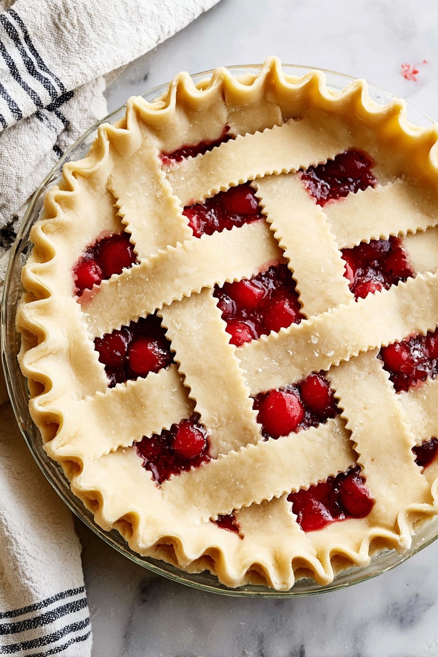 The image shows a thick slice of mixed berry pie on a white plate with a blue rim, placed on a white marbled surface with a pink and white checkered cloth in the background. The pie slice has two main layers: a golden brown crispy top crust with a lattice pattern and a glossy mixed berry filling underneath, which includes dark purple, red, and yellow berries, giving a juicy and slightly shiny look. The crust edges are uneven and flaky, and the filling is spilling slightly out of the slice, showing the different berry pieces clearly. There is a silver fork placed behind the plate. Photo taken with an iphone --ar 2:3 --v 7