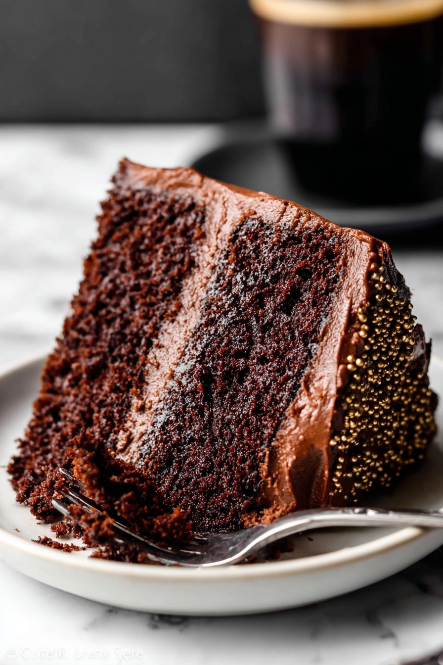 Two images show the process of making a dark brown chocolate batter. On the left, a glass bowl holds thick chocolate batter with a whisk inside, while a clear measuring cup pours a dark liquid into the bowl. On the right, a white round dish is filled with smooth dark brown batter with small bubbles on the surface, placed on a white marbled background. Photo taken with an iphone --ar 2:3 --v 7