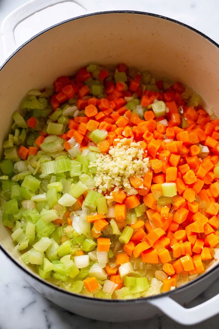 A white bowl filled with creamy light beige soup that has small pieces of orange carrot, green herbs, and reddish-brown bacon bits mixed throughout; the soup is sprinkled with ground black pepper on top and has a shiny silver spoon resting inside on the right side. The bowl sits on a white marbled surface with a beige and white striped cloth next to it and some pieces of torn crusty light brown bread on the top left. Photo taken with an iphone --ar 2:3 --v 7